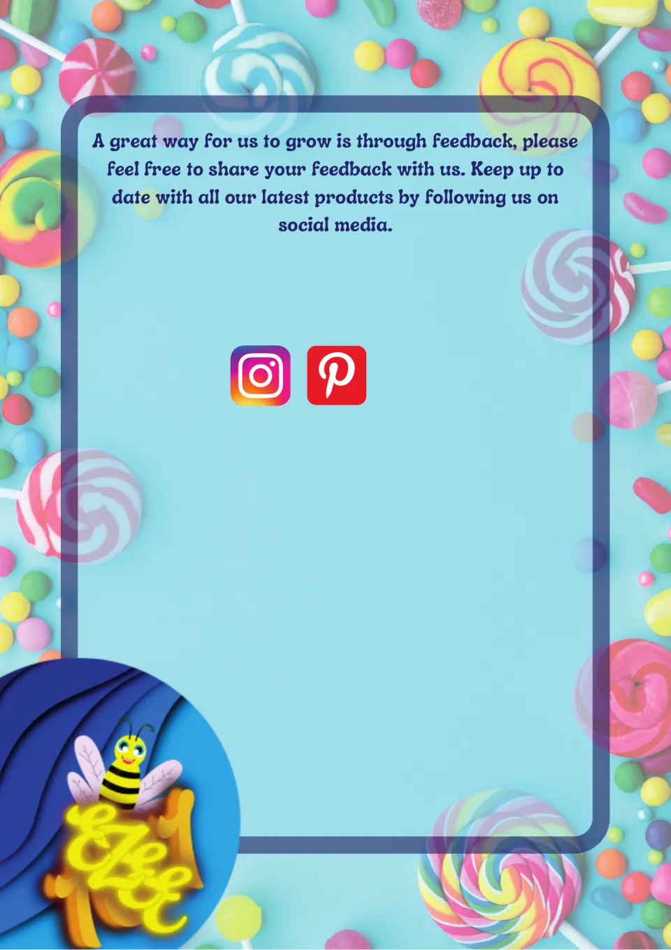 Feedback request asking teachers to share feedback and follow the creator on Instagram and Pinterest
