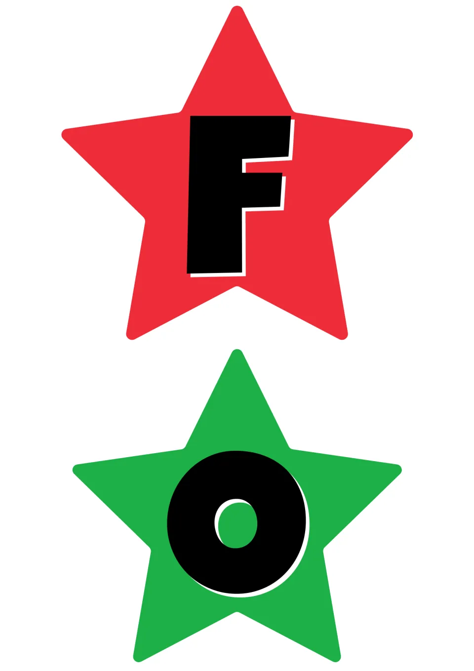 Focus wall banner cut-out pieces: capital F on a red star and O on a green star, the first two letters of the title