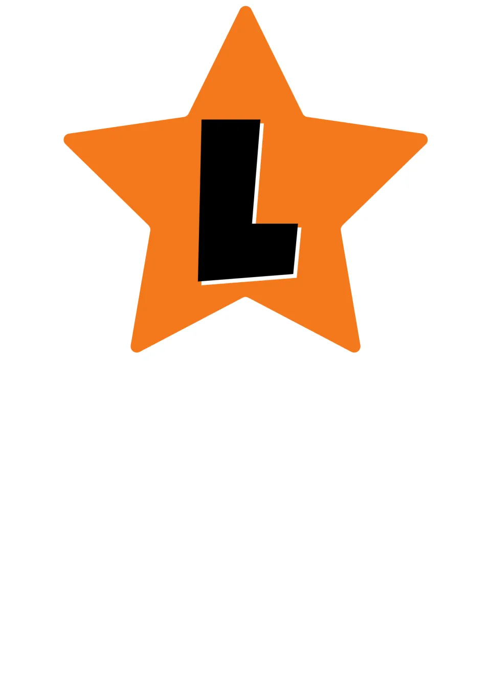 Star banner cut-out piece: final L on a single orange star, completing the FOCUS WALL title letters for the bulletin board