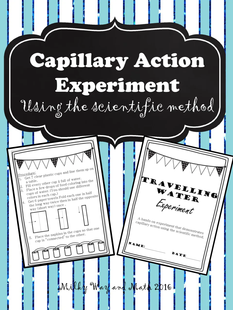 Capillary Action Experiment packet cover with the subtitle 'Using the scientific method' and sample pages