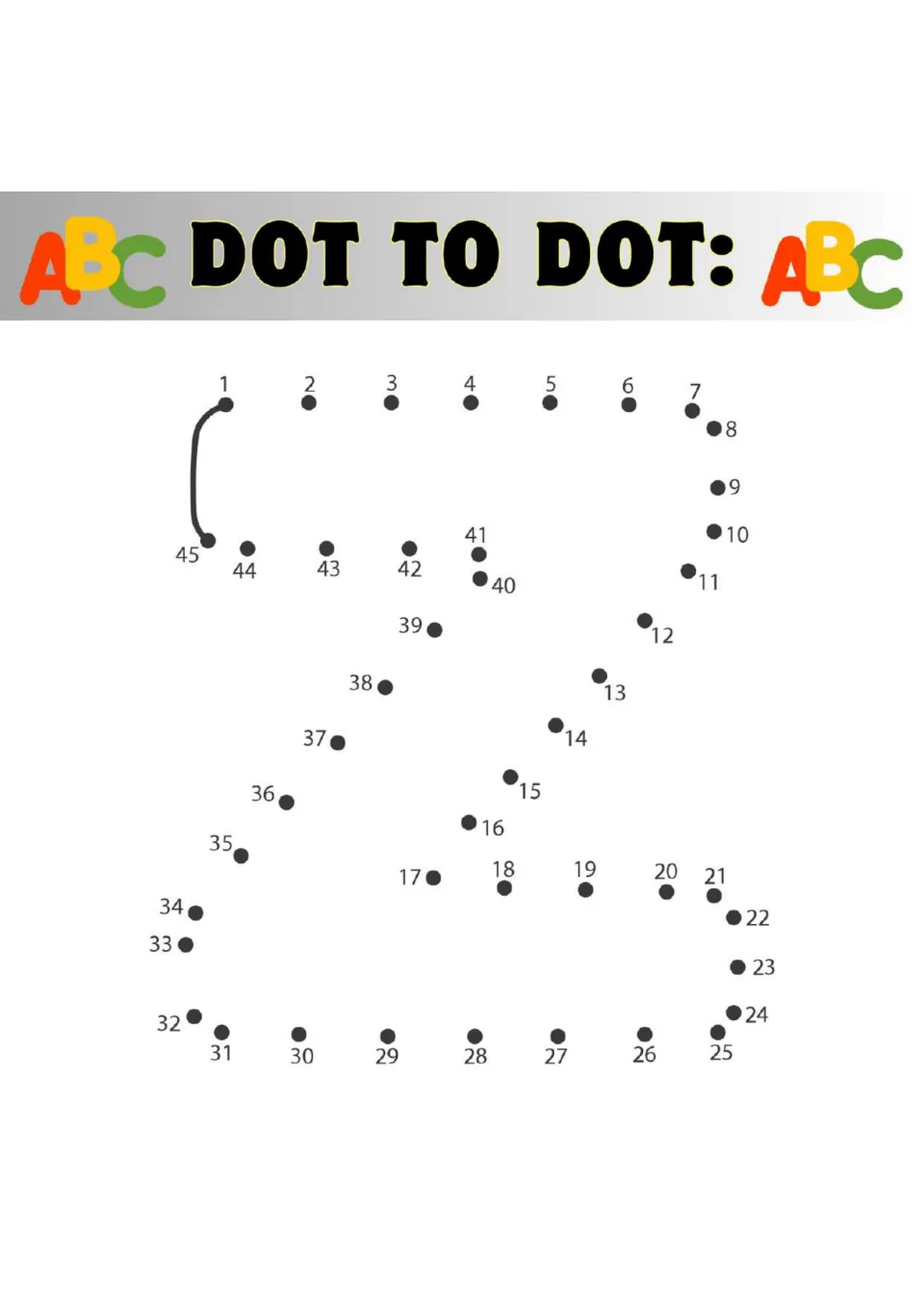 Capital letter Z dot to dot: students join numbered dots 1 to 45 in order to trace the outline of a block letter Z
