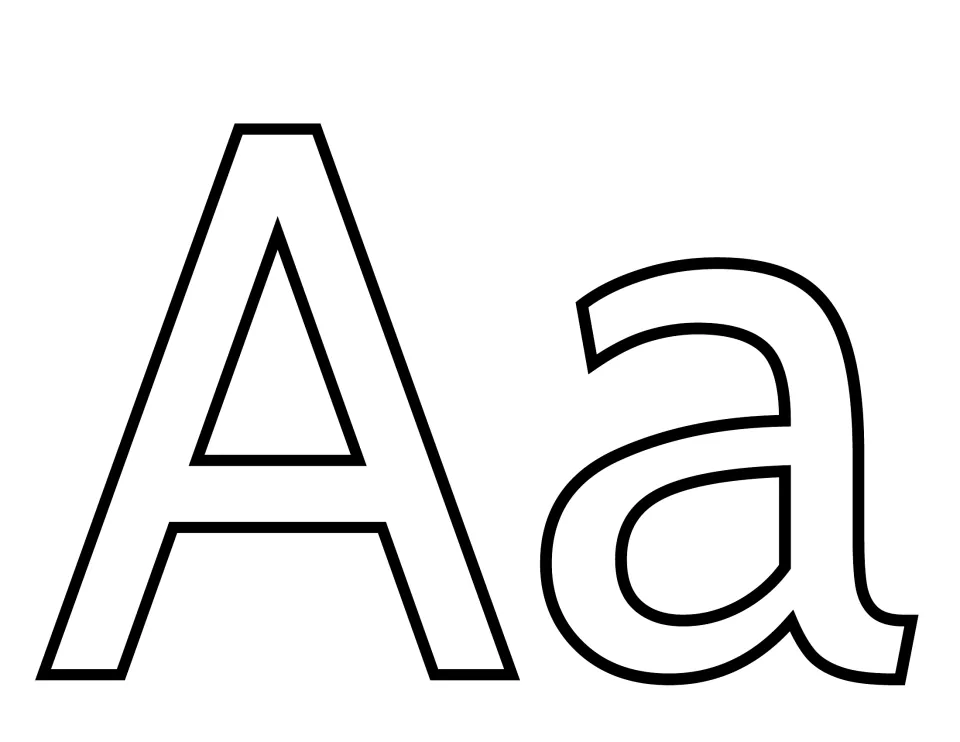 Letter A template: large hollow outline of capital A beside lowercase a in the two-story print form, ready to color
