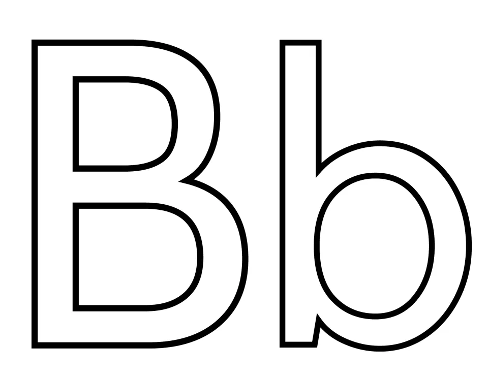 Letter B template: large hollow outline of capital B beside lowercase b for coloring or cutting out to match cases