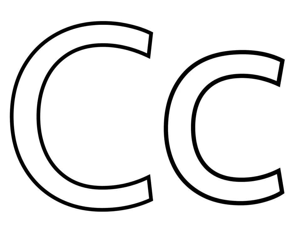 Letter C template: big hollow capital C next to lowercase c, showing how the two cases share the same curved shape