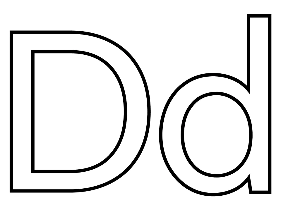 Letter D template: hollow outline of capital D paired with lowercase d with its tall stem, for coloring or cutting out