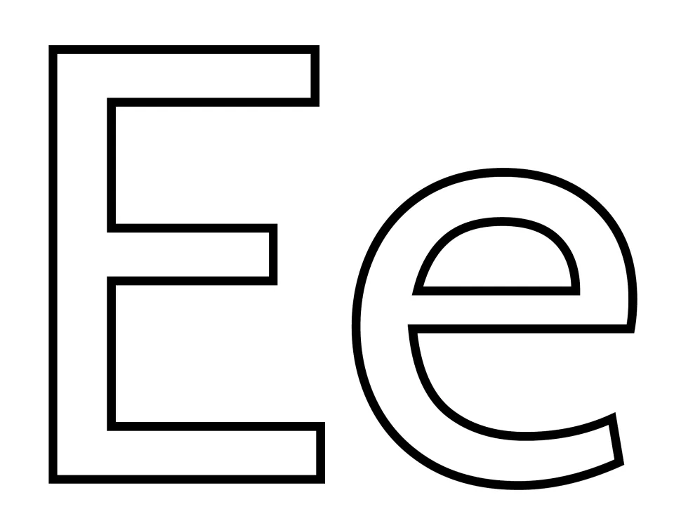Letter E template: large hollow capital E with three arms beside a rounded lowercase e, ready to color, trace or cut out