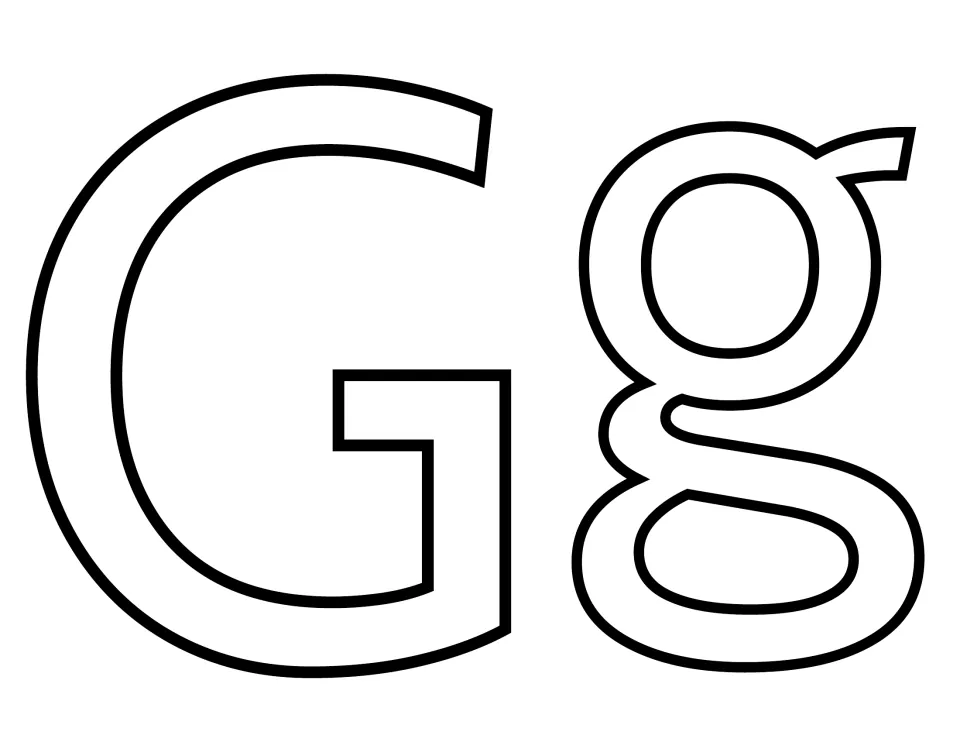 Letter G template: large hollow capital G beside a two-story lowercase g with a looped tail, ready to color or cut out