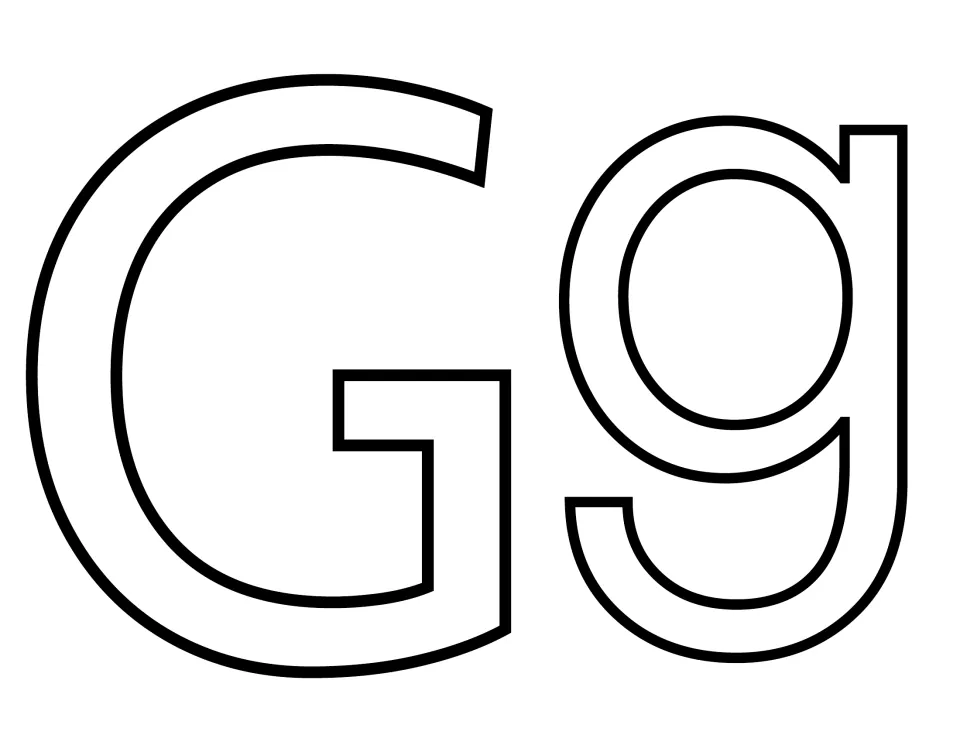 Alternate letter G template: hollow capital G beside a single-story lowercase g with a hooked tail, the handwriting form