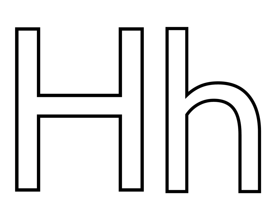 Letter H template: big hollow outline of capital H beside lowercase h with its tall stem and hump, to color or cut out