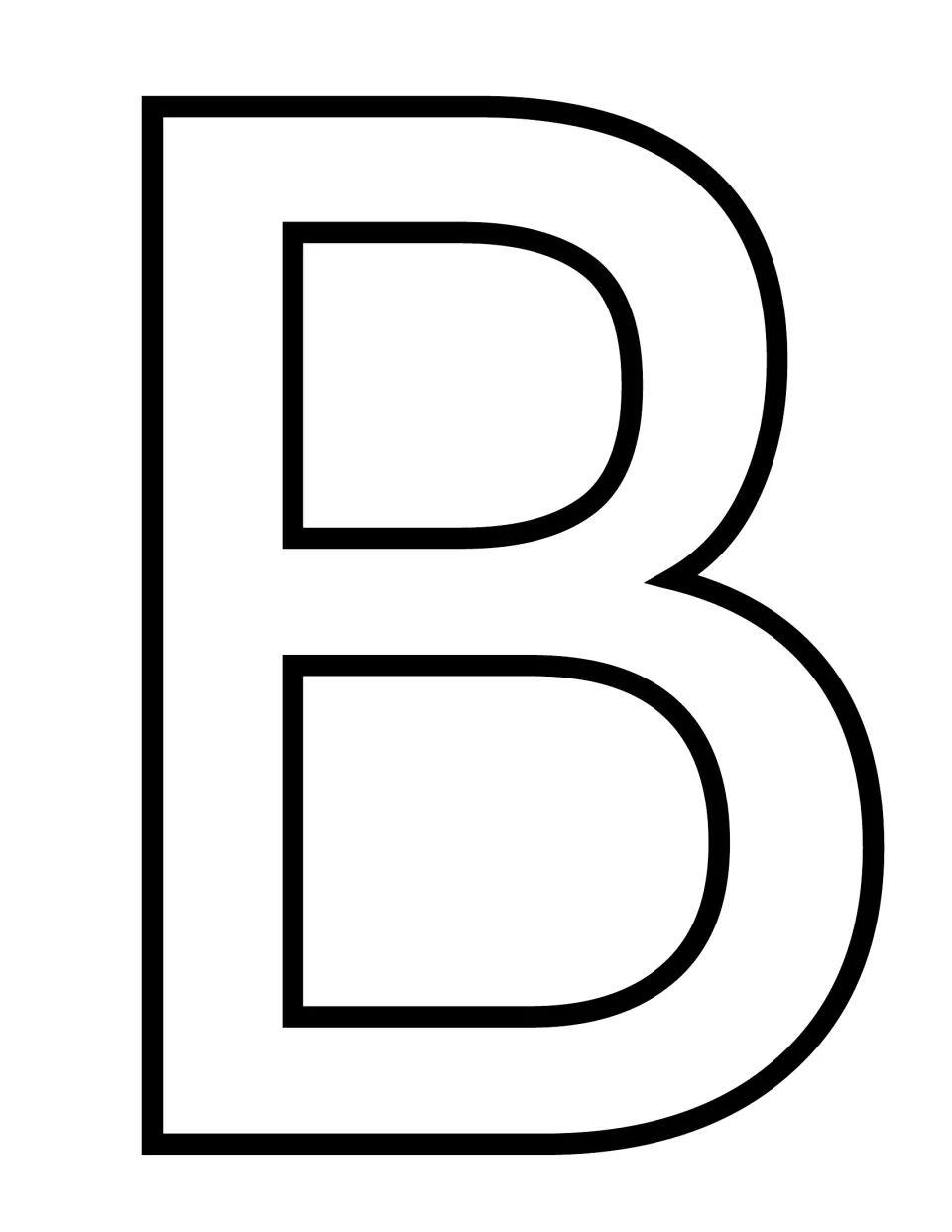 Capital letter B template: a large empty uppercase B outline, ready to fill with color, collage or B-word pictures