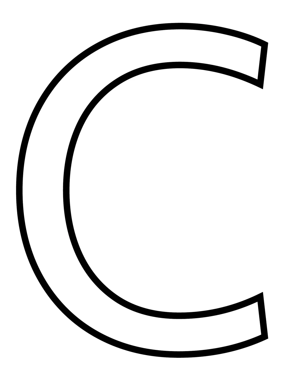 Capital letter C template: a big open uppercase C outline that students can trace around, color in or cut out