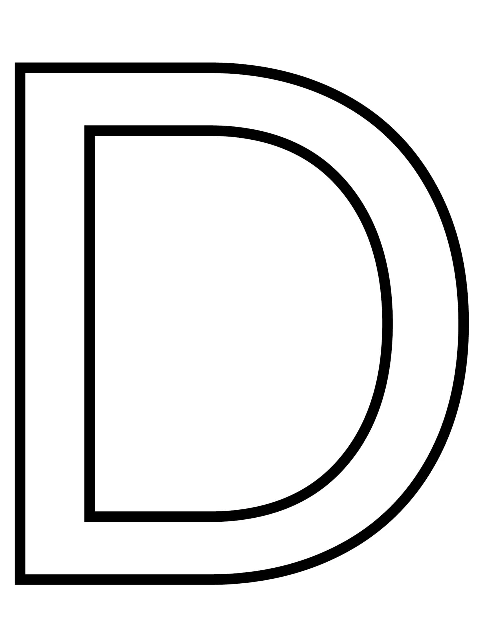 Capital letter D template: an oversized uppercase D outline left blank for coloring, decorating or cutting out