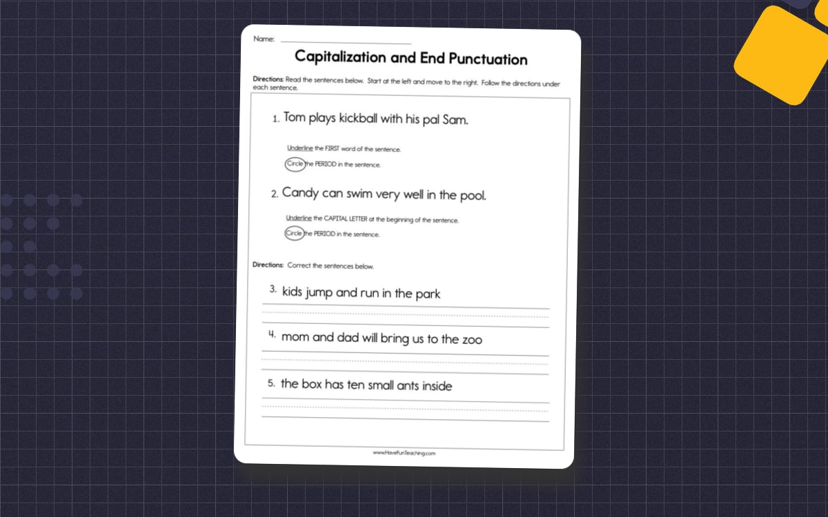 Capitalization and End Punctuation Worksheet preview