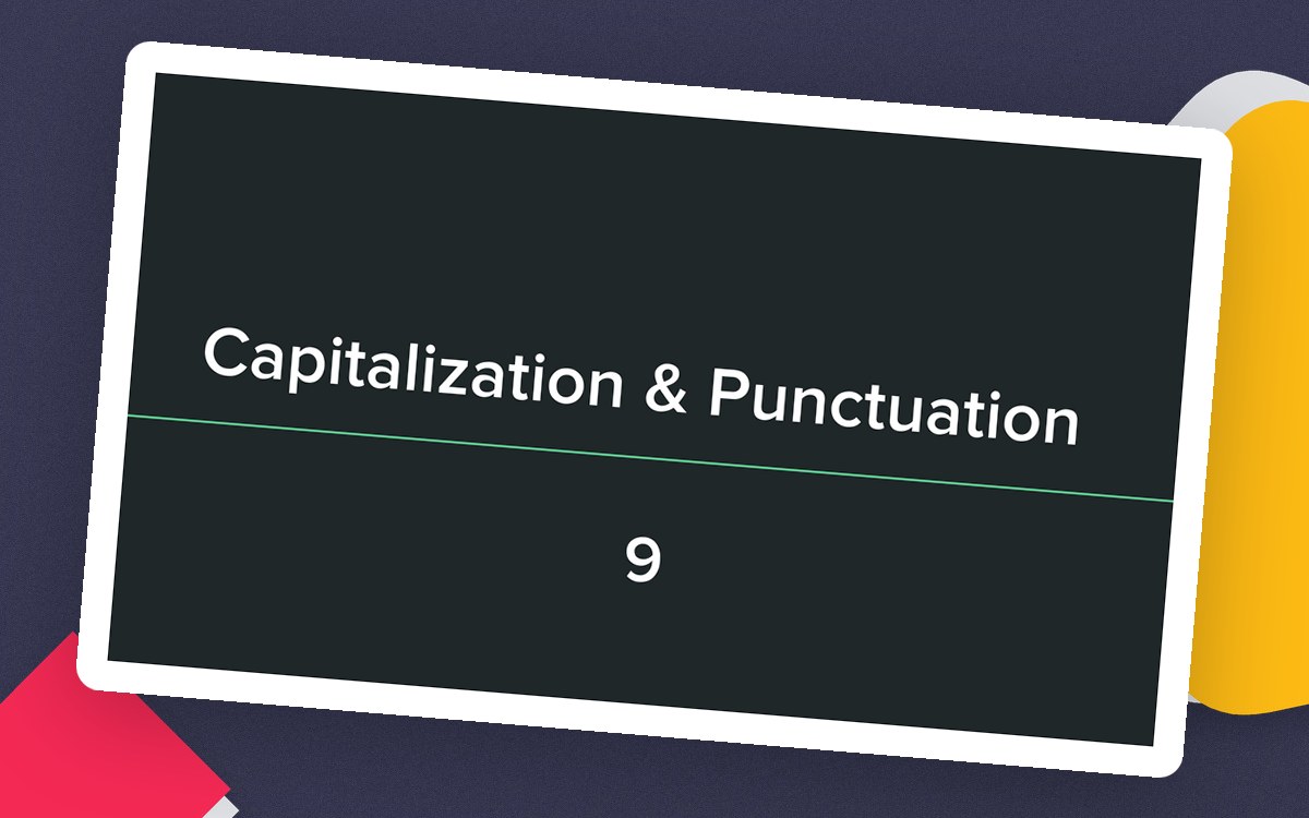 Capitalization and Punctuation slide with a numbered multiple-choice question and answer choices.