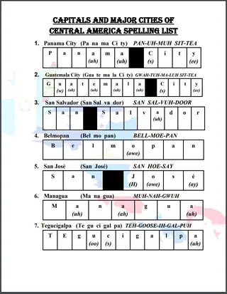 Capitals and Major Cities of Central America Spelling List – cover