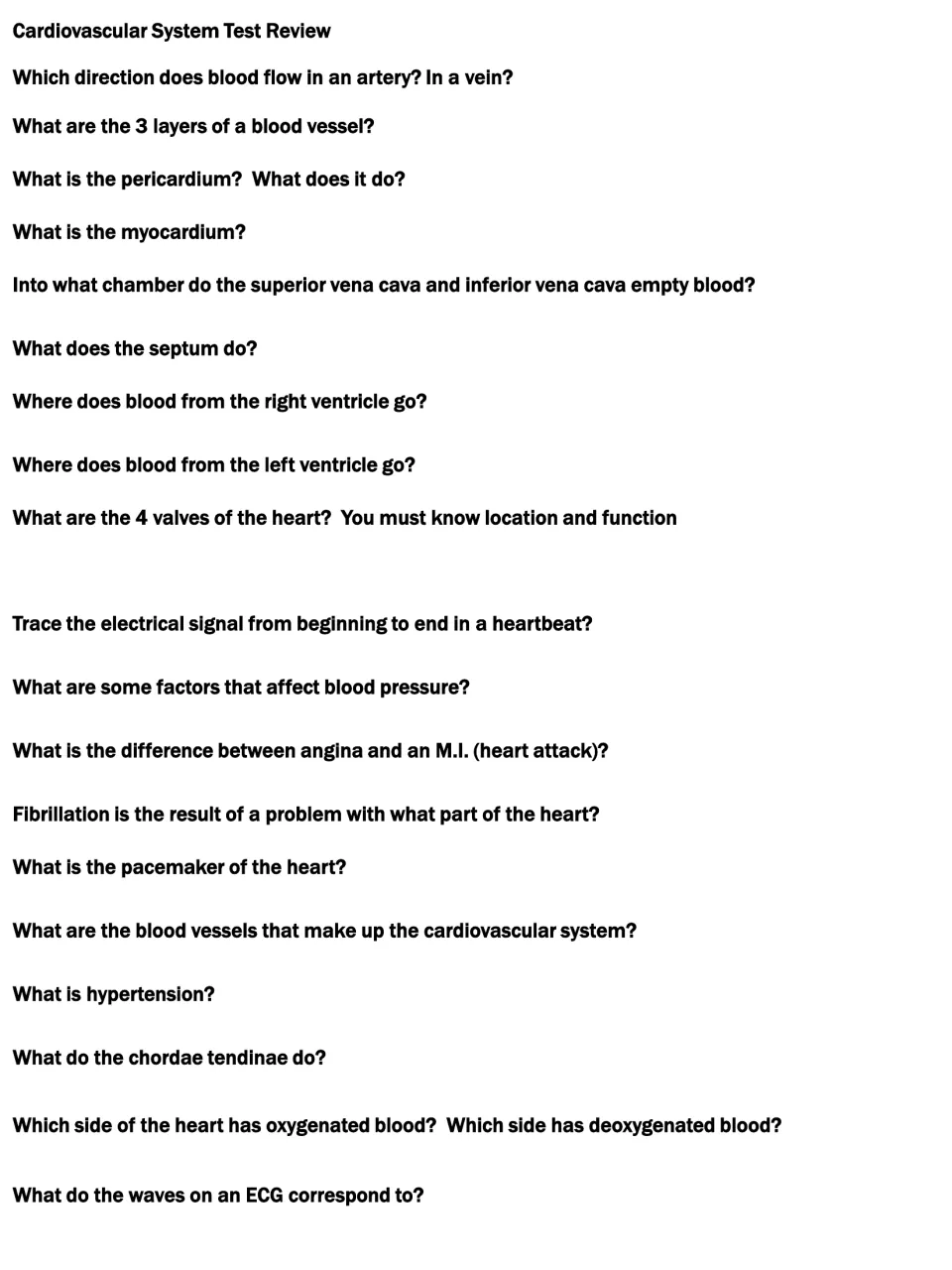 Cardiovascular system test review: students answer questions on heart valves, chambers, blood flow and ECG waves