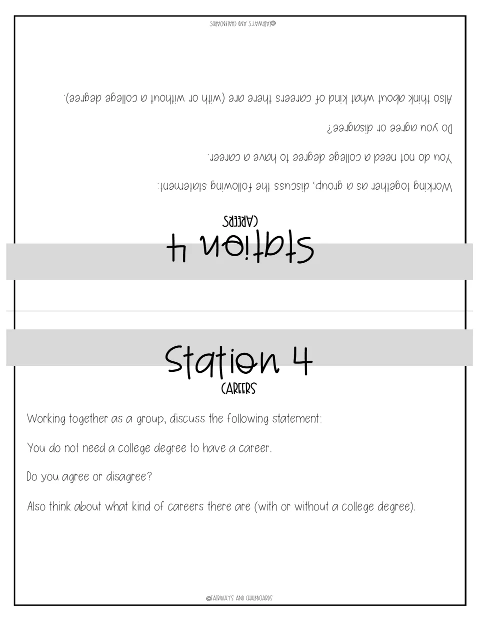 Station 4 careers sign: groups agree or disagree that a career needs no college degree and consider careers of each kind