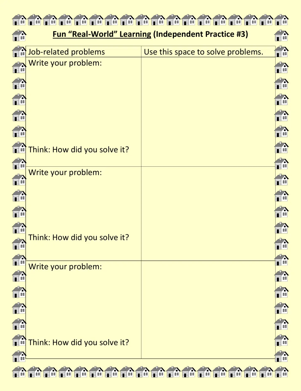 Independent Practice #3 asks students to write three job-related problems, solve them, and explain their methods
