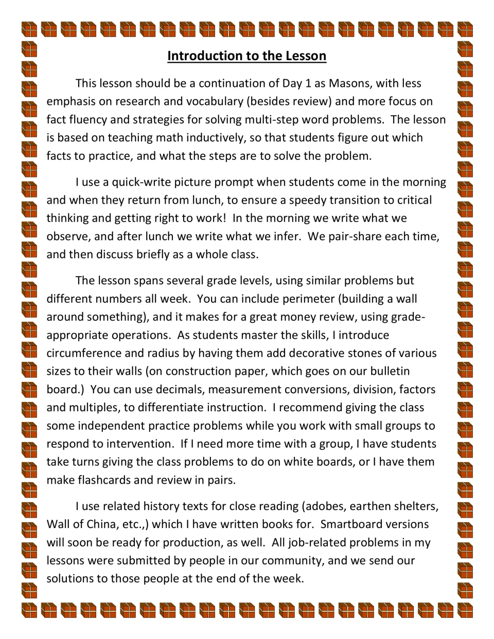 Lesson introduction explains Day 2 fact fluency, multi-step problems, picture quick-writes, and differentiation