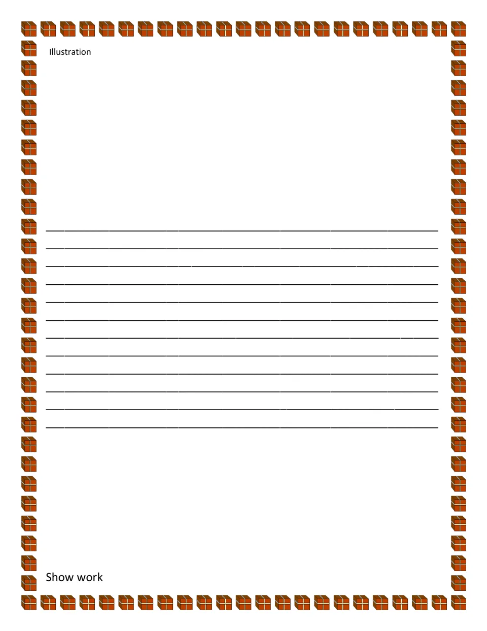 Masonry lesson response sheet provides space for an illustration, a written response, and showing math work