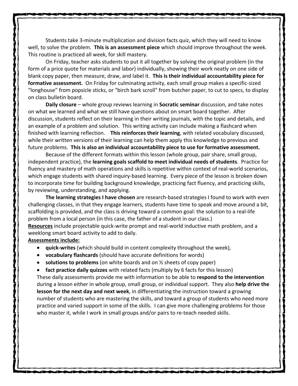 IT lesson plan continuation covering fact quizzes, Friday assessment, daily reflection, and resources