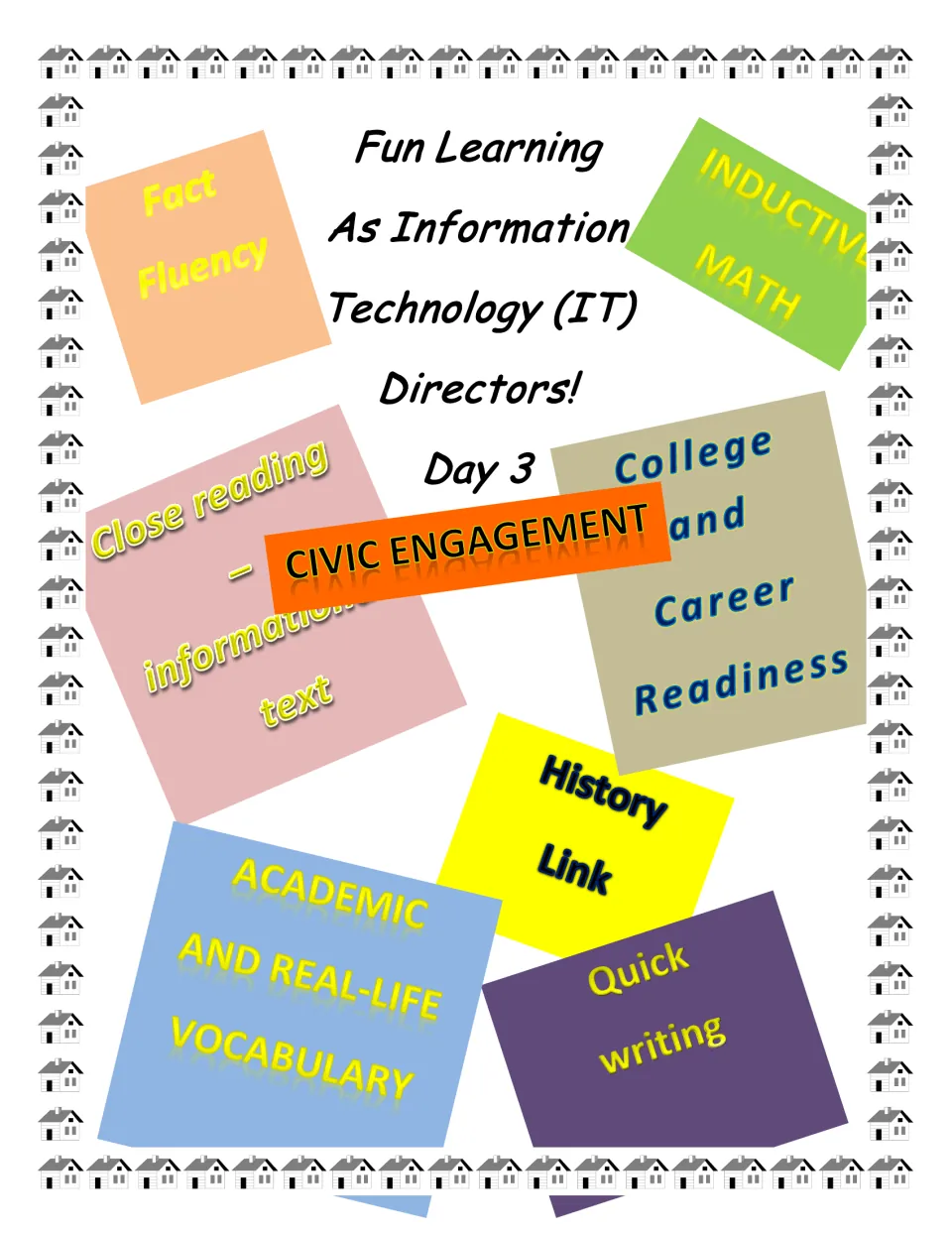 Day 3 IT director lesson cover naming fact fluency, inductive math, close reading, and quick writing