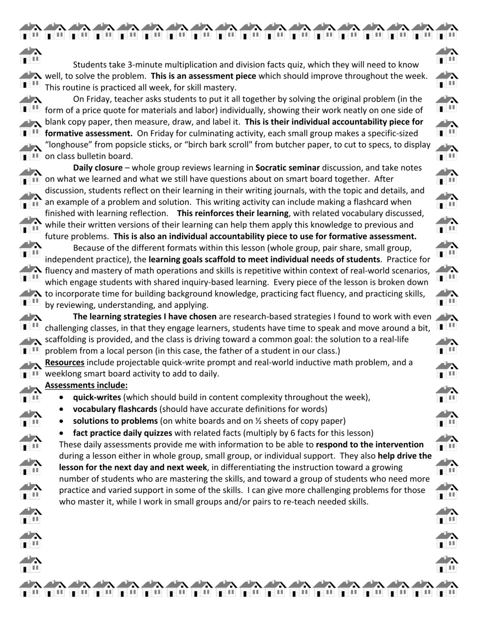 IT lesson plan continuation covering fact quizzes, Friday projects, daily reflection, and assessments