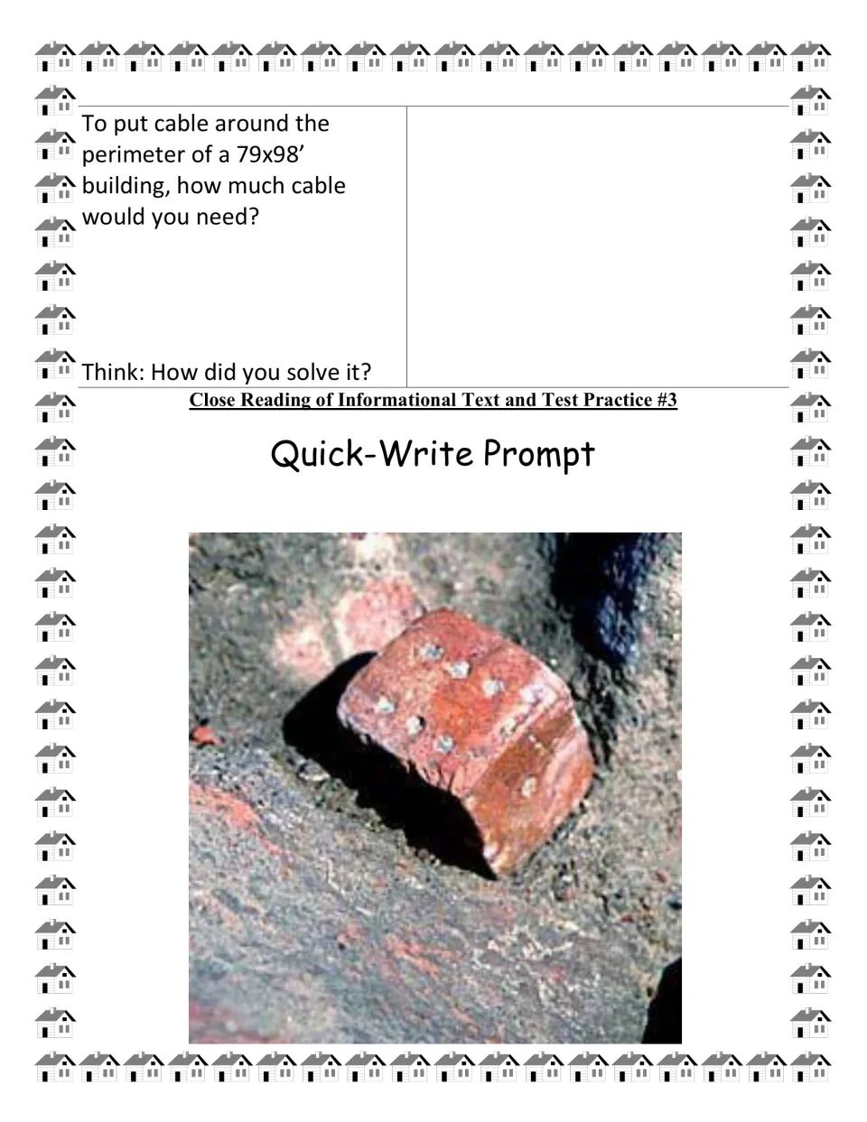 Practice continuation asks for cable around a 79-by-98-foot building, followed by an object photo prompt