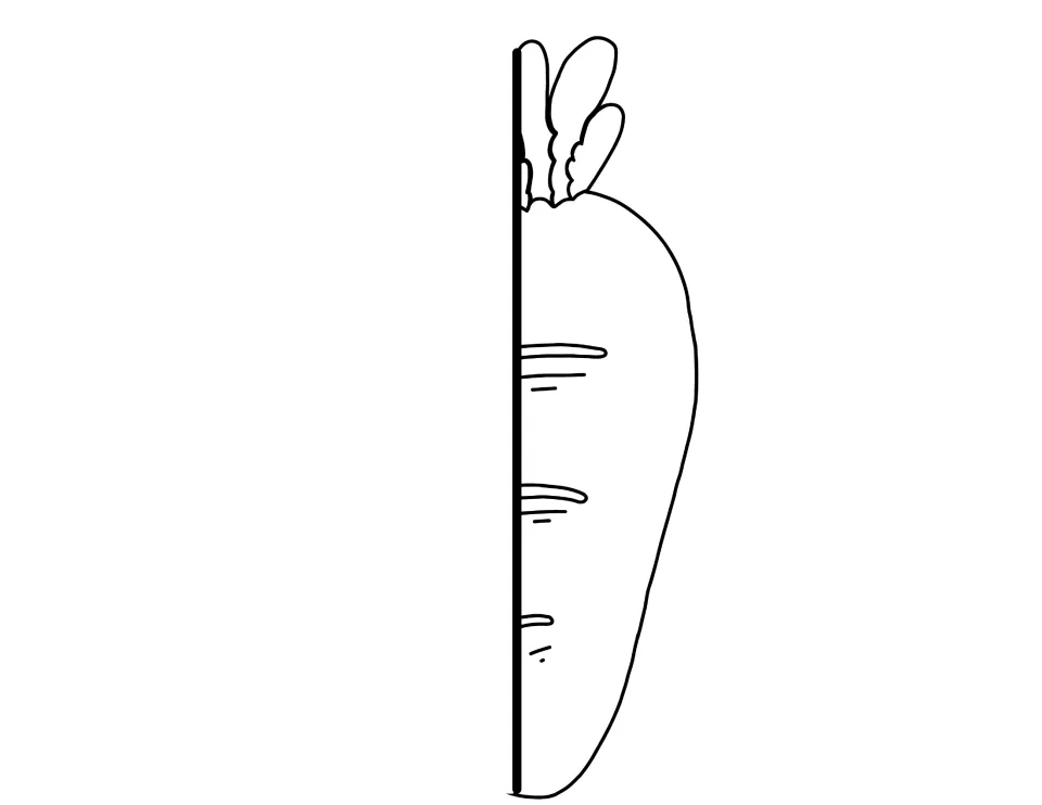 Outline of the right half of a carrot: a cut-out piece students color in to match the left flap and finish the carrot craft