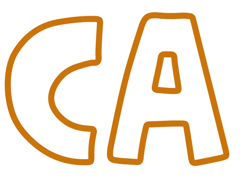 Bulletin board title: large orange bubble letters C and A, the start of the word CAT-TASTIC, ready for cutting out