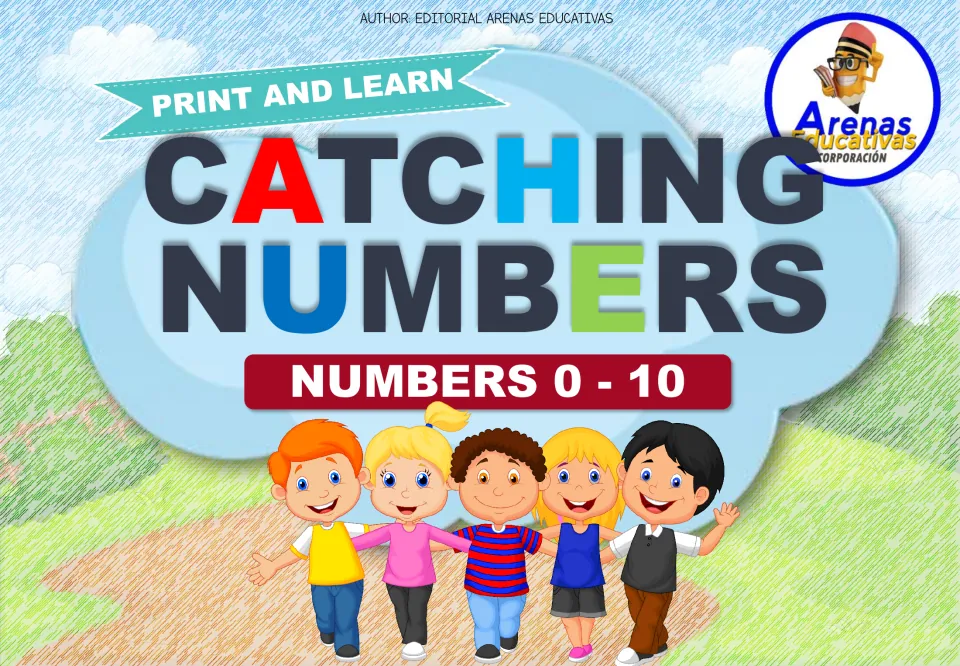 Cover of Catching Numbers, a printable number game, with the headings 'Print and Learn' and 'Numbers 0–10'