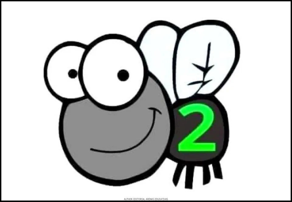 Number 2 fly card for the printable number-catching game, showing a gray cartoon fly with a green numeral 2