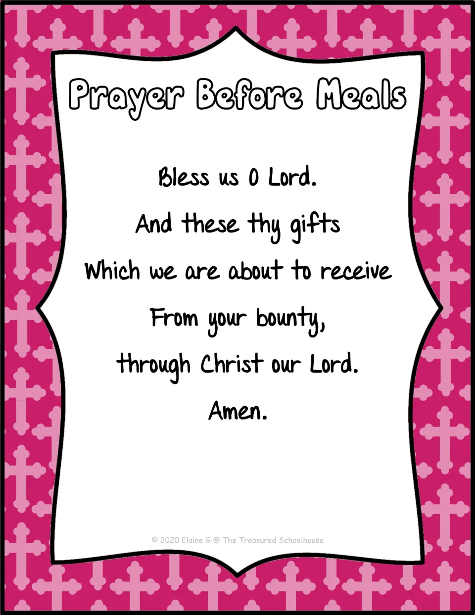Prayer Before Meals poster asking the Lord to bless us and the gifts we are about to receive from his bounty