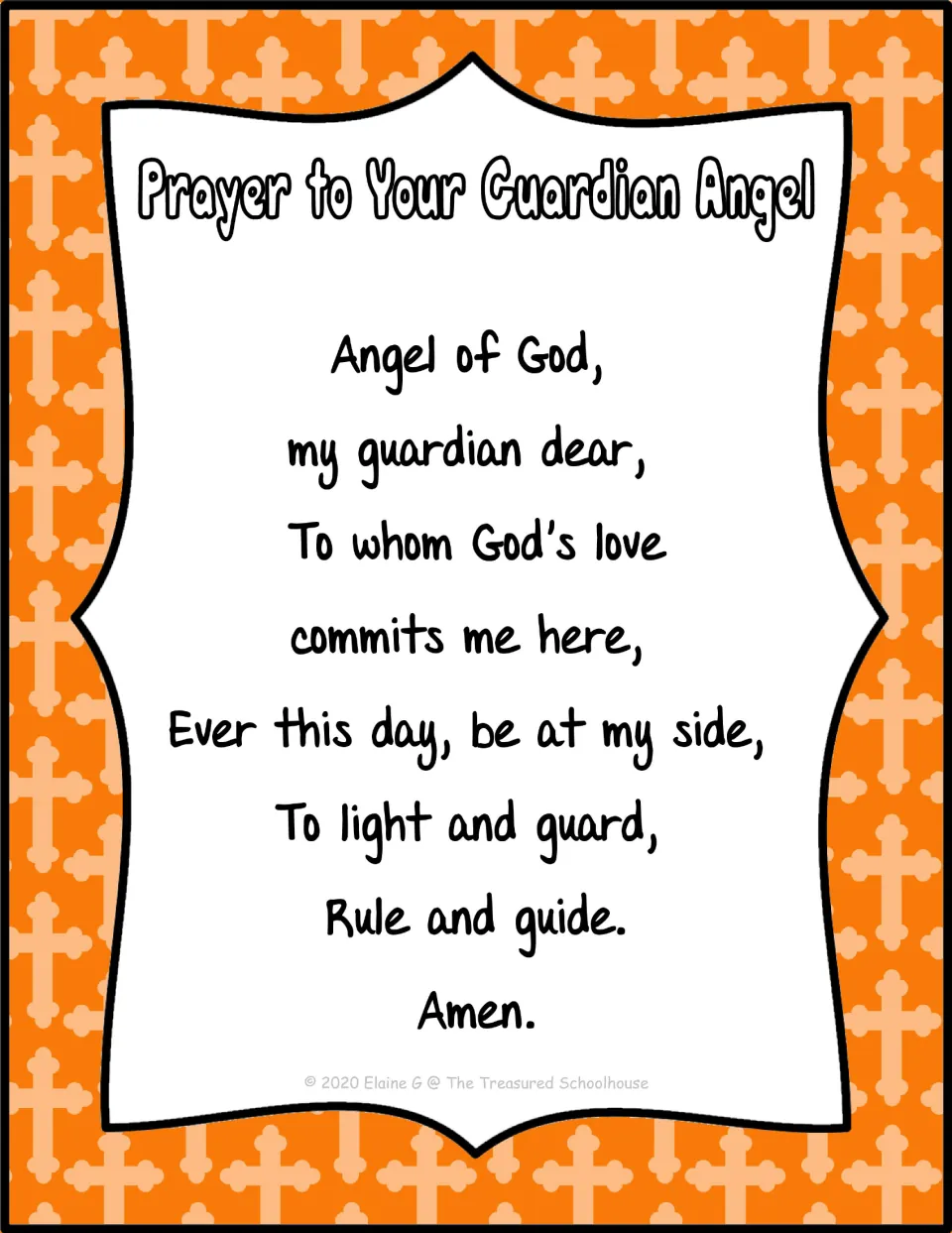 Prayer to Your Guardian Angel poster asking the angel to stay nearby and 'light and guard, Rule and guide'