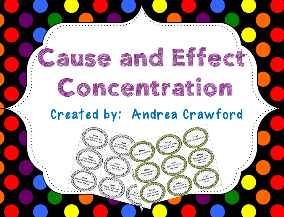 Cover of Cause and Effect Concentration by Andrea Crawford, showing sample cause and effect matching cards