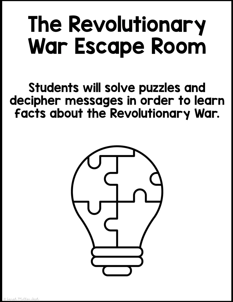 Escape room cover introducing puzzles and secret messages that teach students facts about the Revolutionary War
