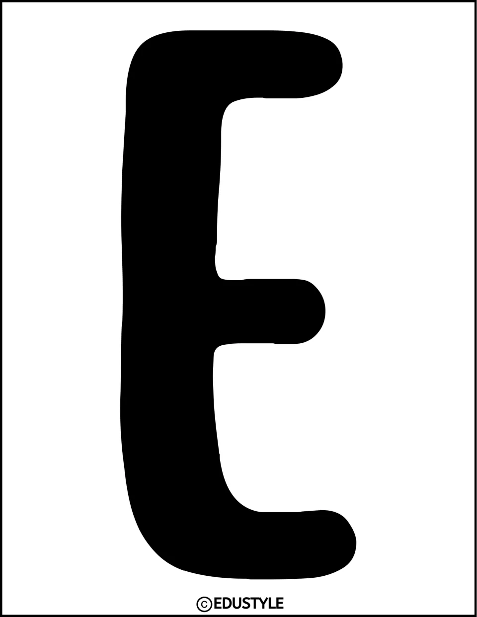 Bulletin board letter E: a large solid black capital E to print and cut out as part of a display title banner