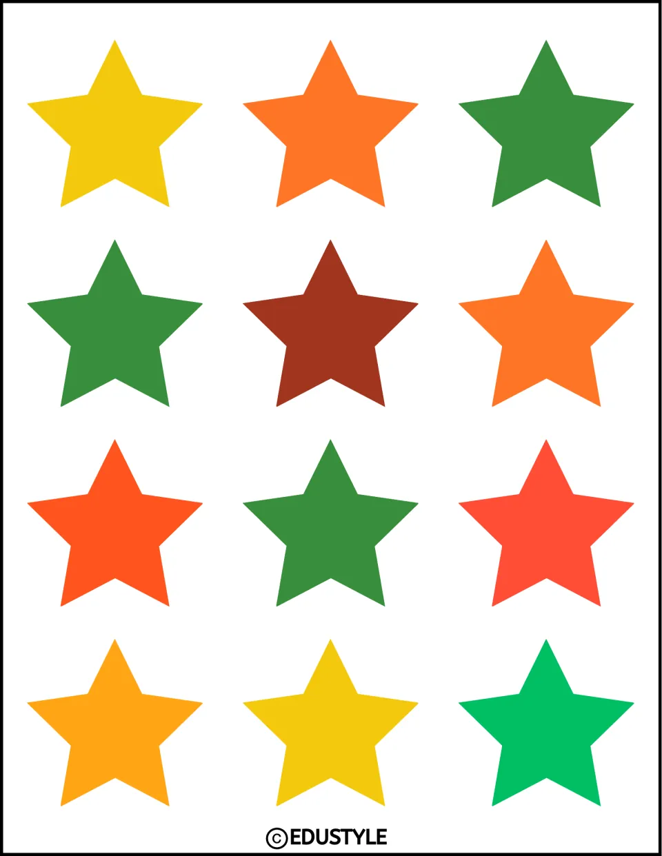 Star cut-outs: twelve large stars in yellow, orange, green, red and brown for decorating a Black History Month board