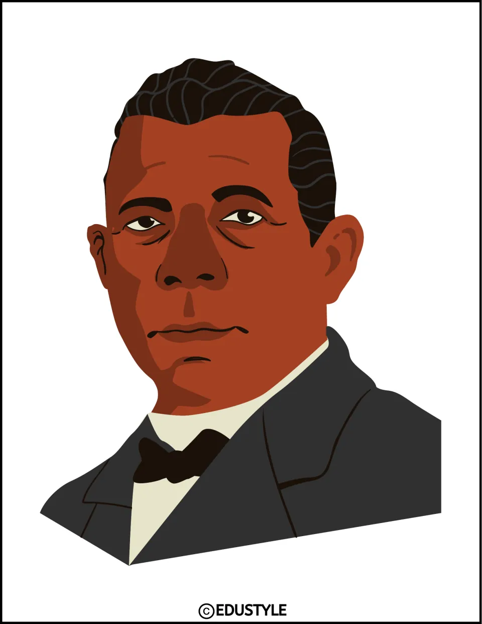 Portrait clip art: a single large illustration of a Black man in a dark suit, white collar and bow tie, with no name label