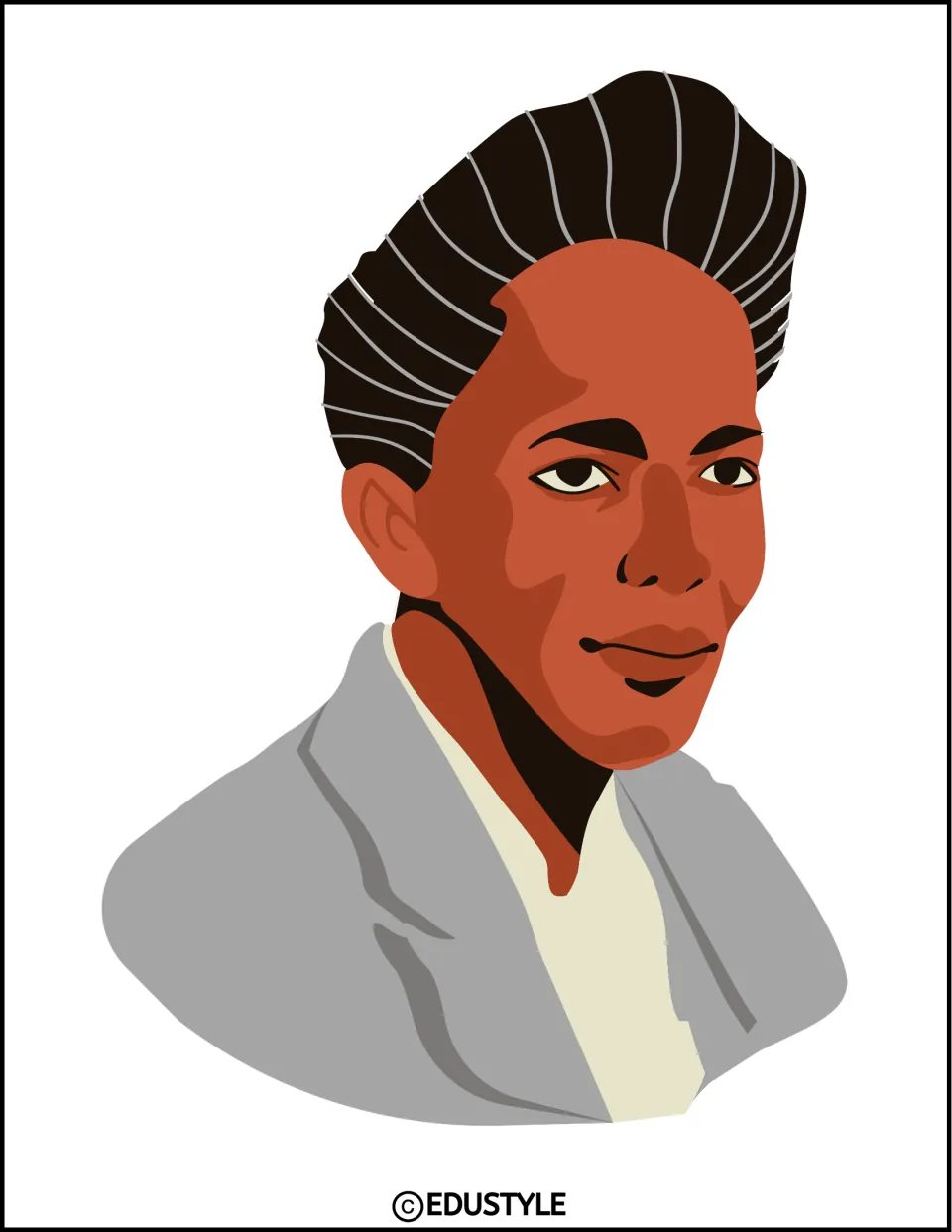 Portrait clip art: a single large illustration of a Black woman with swept-back hair, gray jacket and cream blouse