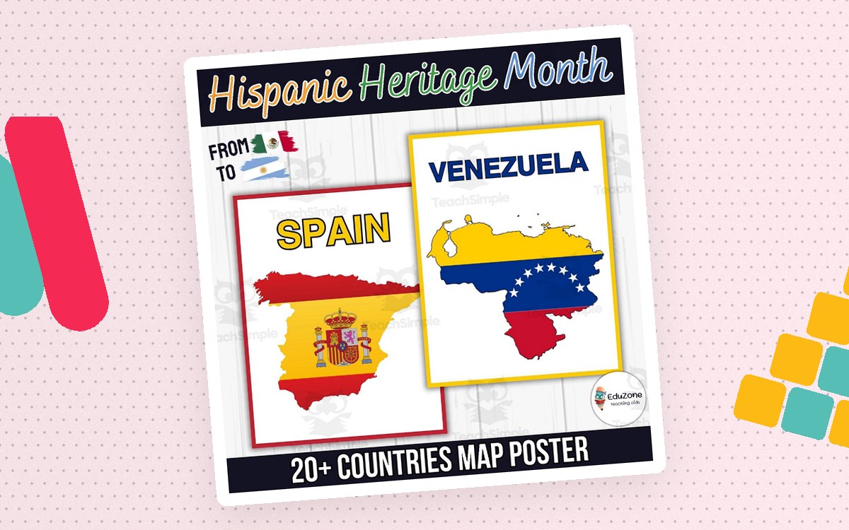 Celebrate Hispanic Heritage Month: With Countries Maps Posters teaching resource preview