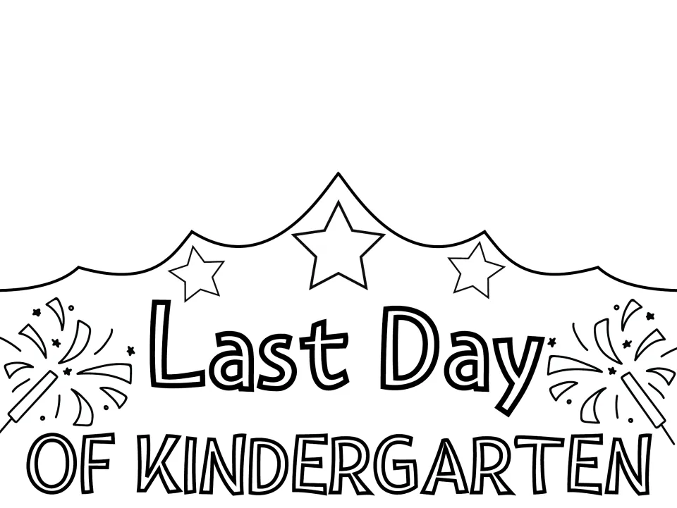 Last Day of Kindergarten crown in black outline with stars and sparklers for students to color in, cut out and wear