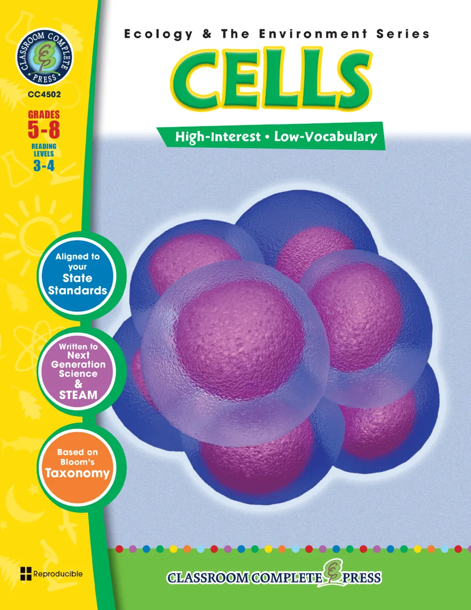 Cells Gr. 5-8 cover identifying a high-interest, low-vocabulary science resource for reading levels 3–4