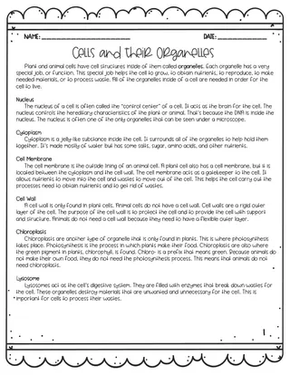 Cells + Their Organelles Reading Activity – sample page 3