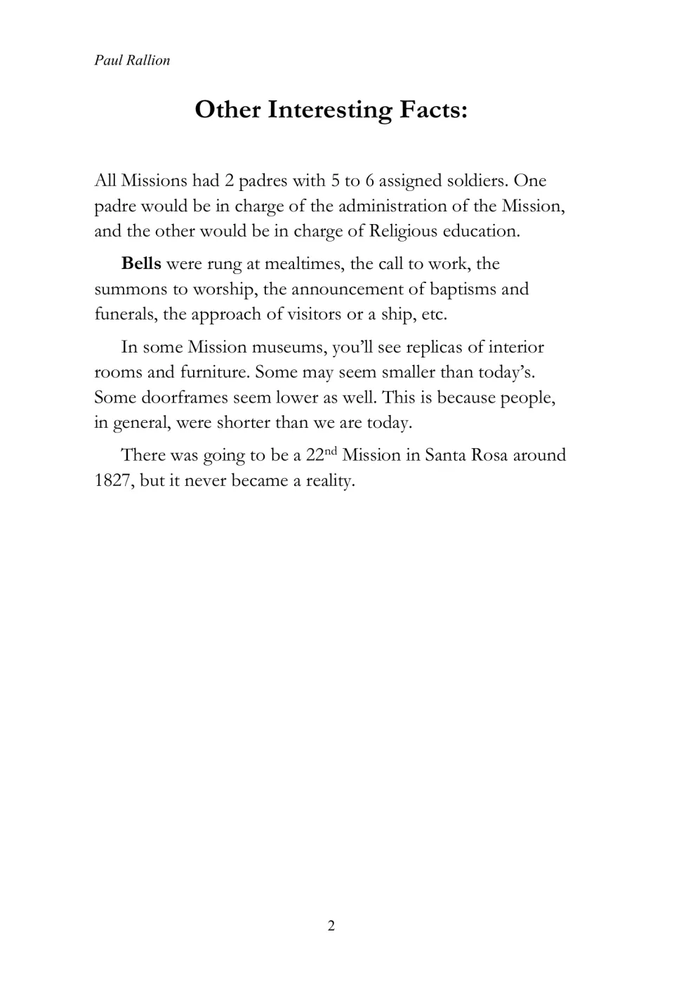 Mission eBook facts about padres, soldiers, bells, museum room replicas, and a proposed mission in Santa Rosa