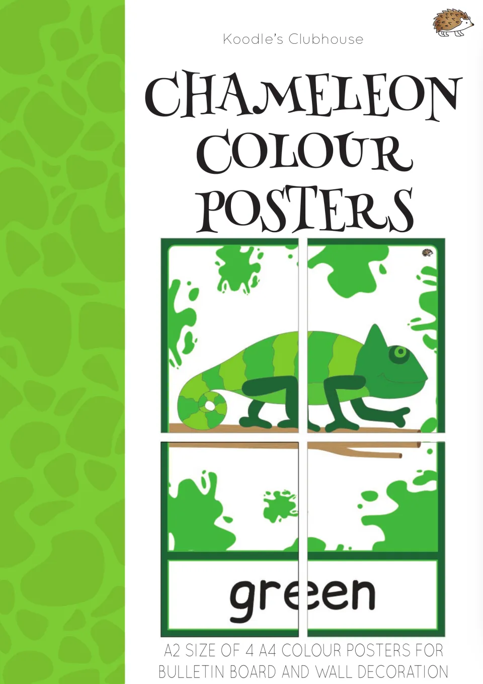 Chameleon Color Posters cover showing a green poster assembled from four A4 sections for a wall display