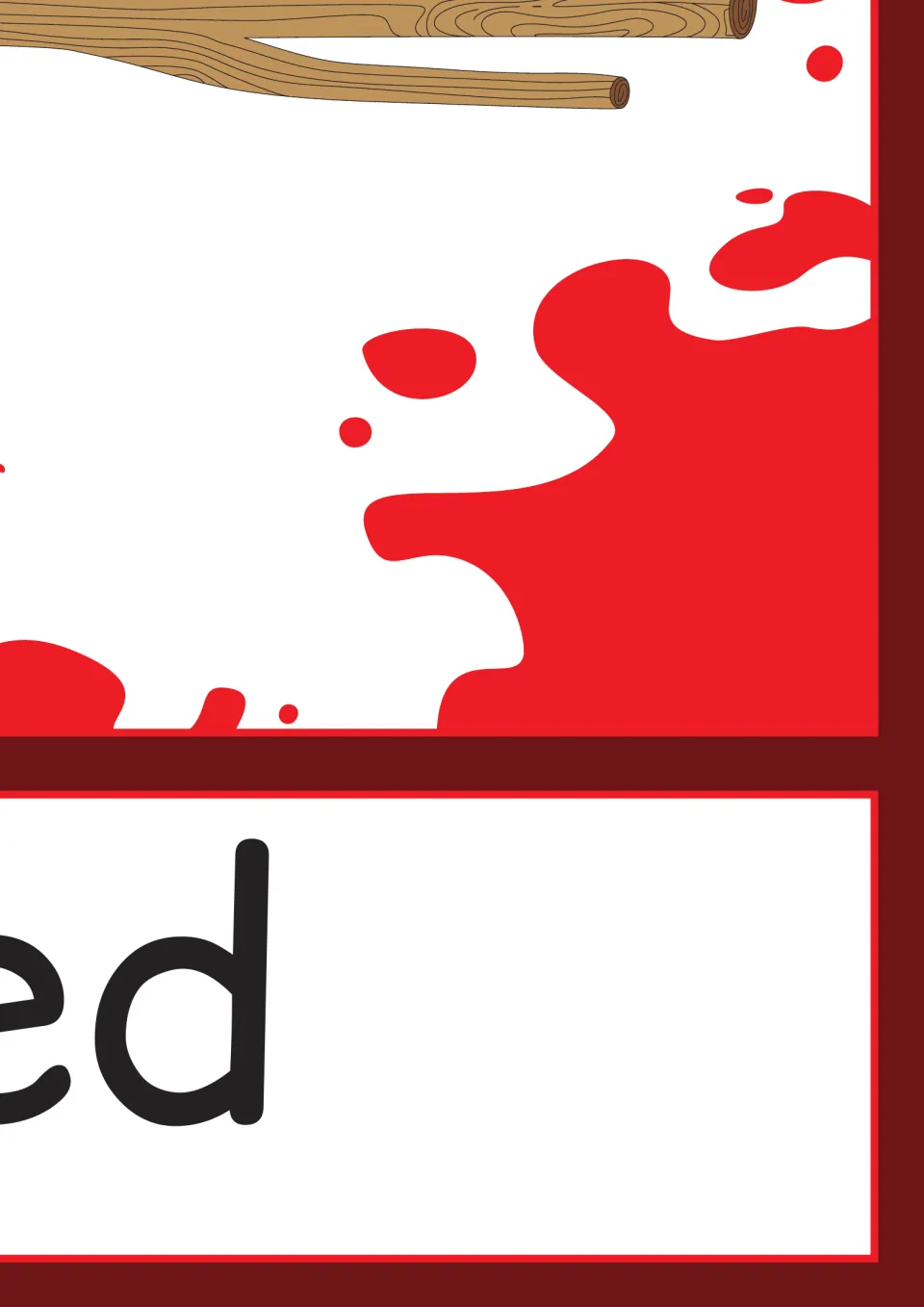 Lower-right section of the red color poster, showing the letters 'ed' that complete the assembled color label