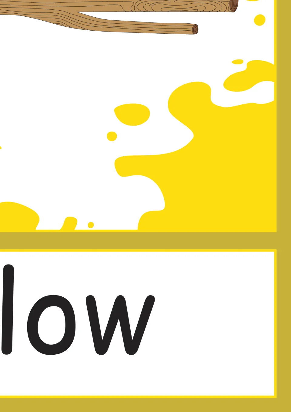 Lower-right section of the yellow color poster, showing 'low' to complete the color label across two sections
