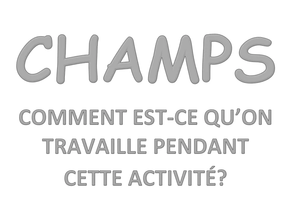 CHAMPS header poster in French asking Comment est-ce qu'on travaille pendant cette activité? to introduce expectations