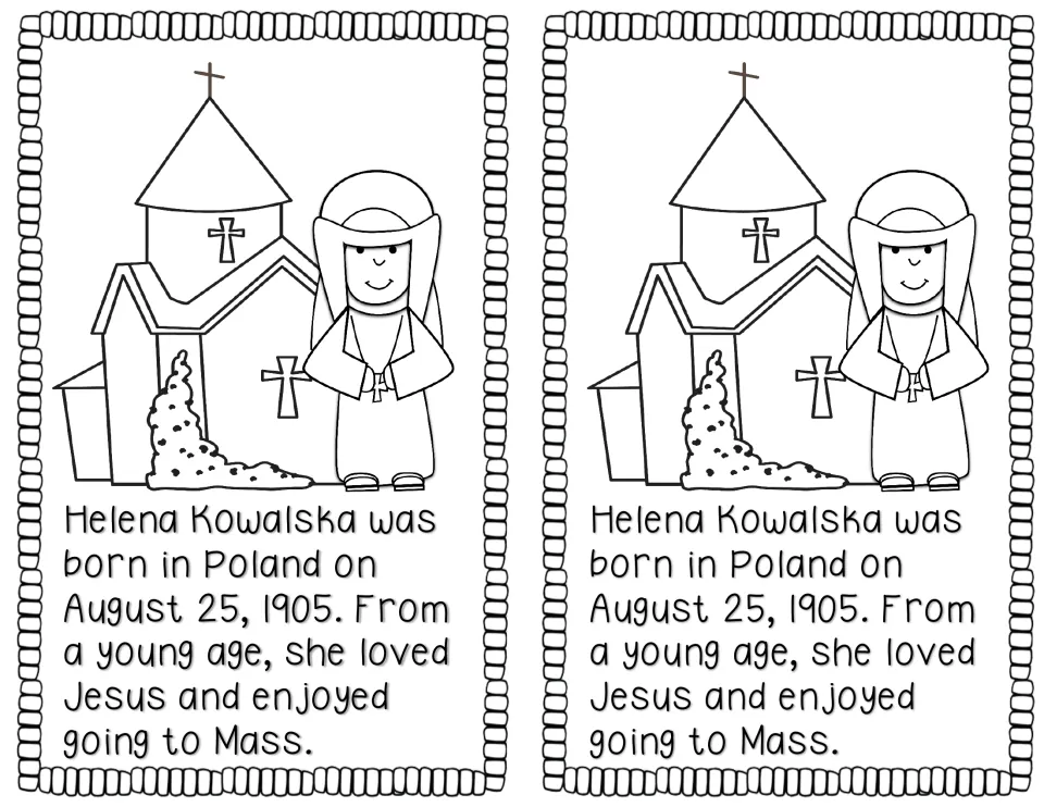Reader page 2: Helena Kowalska's birth in Poland on August 25, 1905, and love of Mass, printed twice